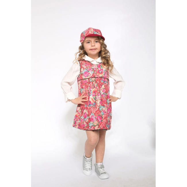 Extensible & reversible dress for girls Maria burgundy & flowers
